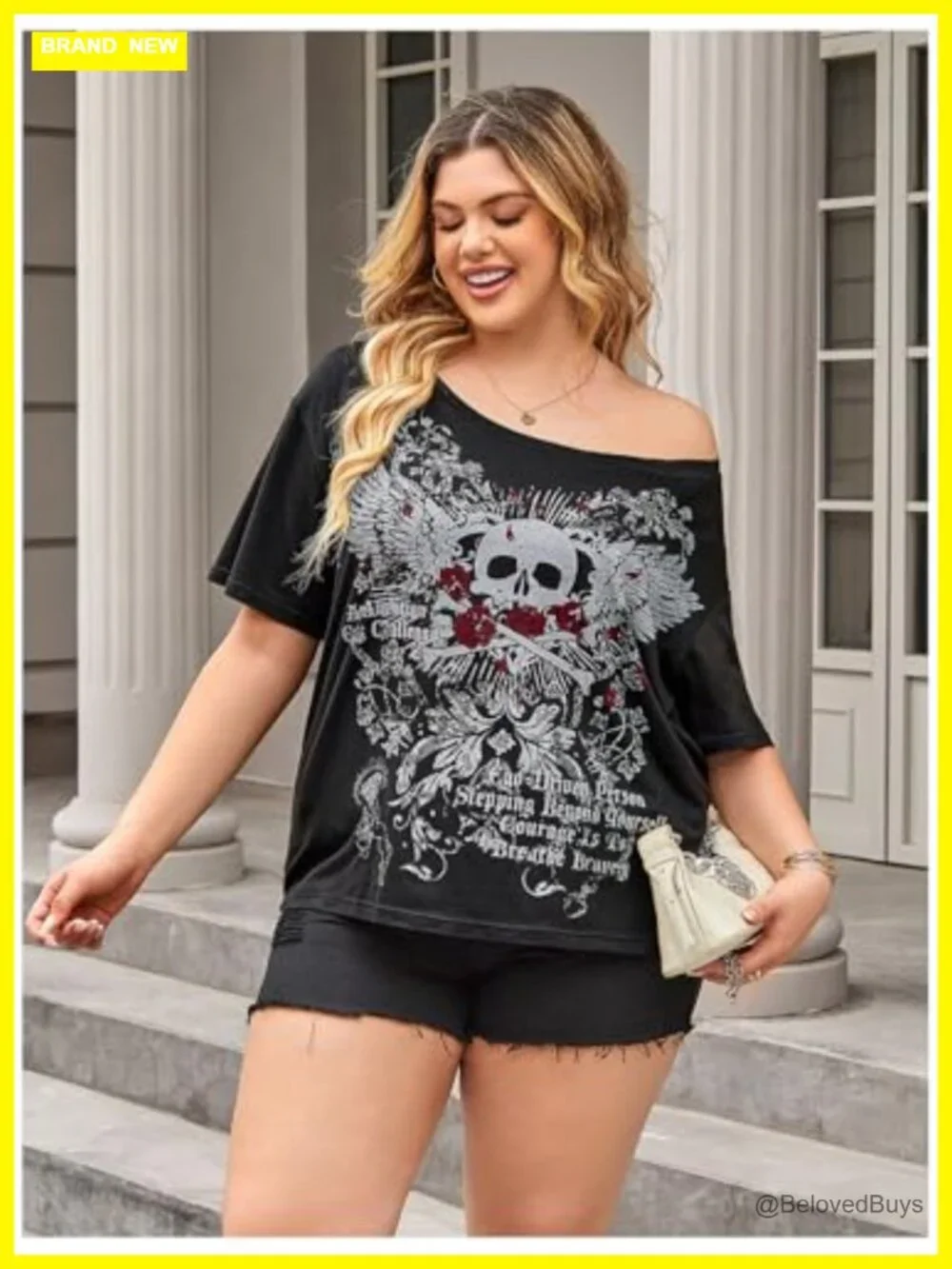 Plus Size Off Shoulder Graphic Tee Gothic Retro Punk Top